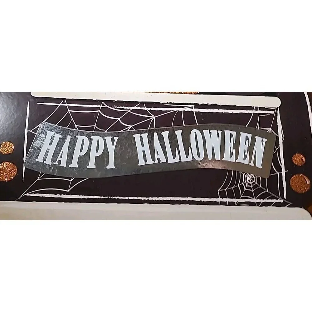 Halloween Truck Pumpkin Skull Cat Glitter Hanging Wall Door Sign Décor 11x11